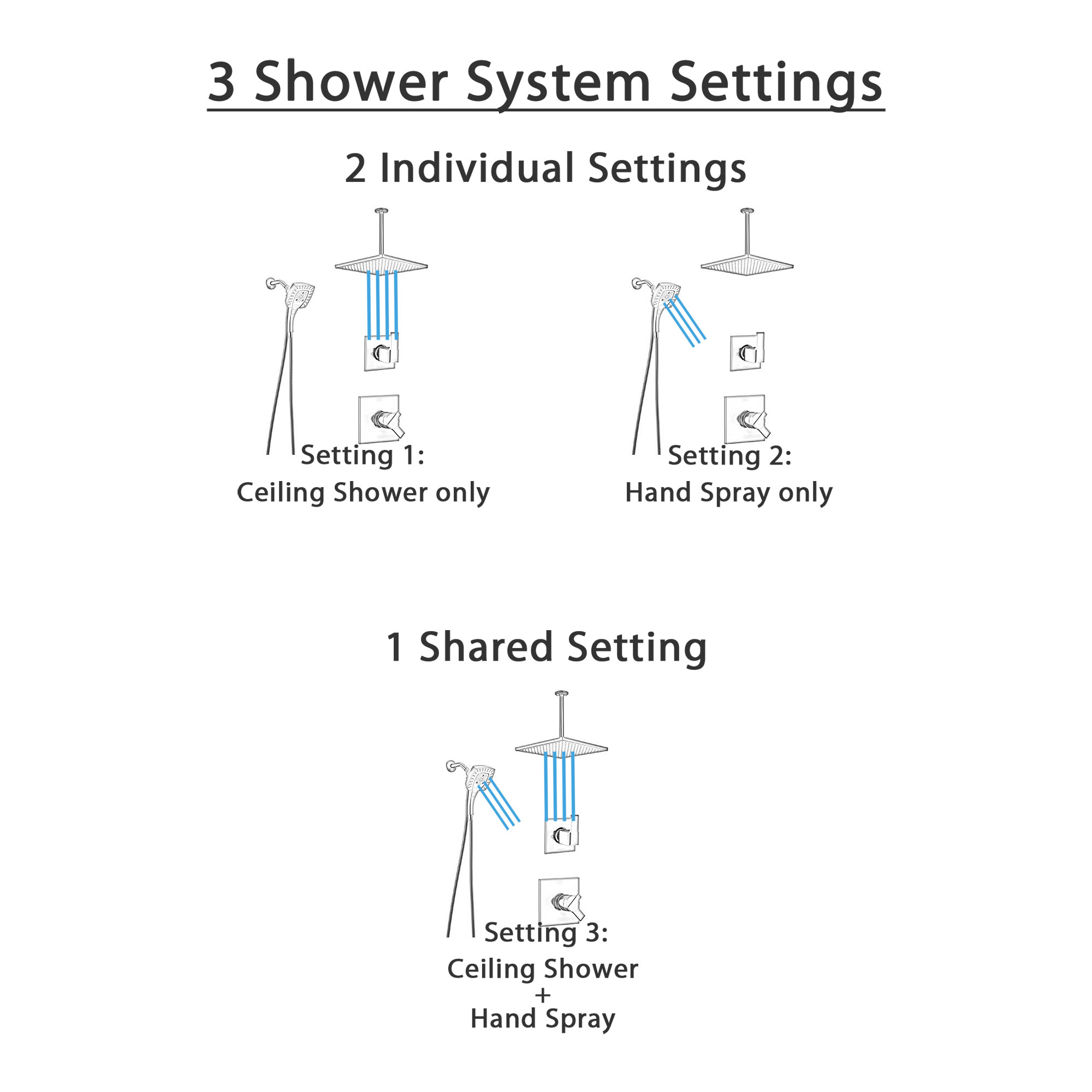 Delta Ara Matte Black Finish Dual Control Shower System with Diverter, Large Ceiling Mount Showerhead, and In2ition Detachable Hand Shower SS17673BL9