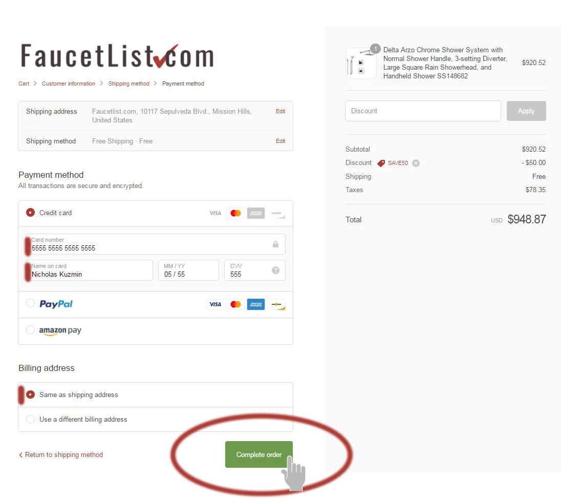Step 7: Enter Payment Information and Complete your Order